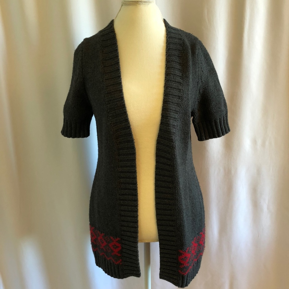 Banana Republic Gray Red Fair Isle Trim Sweater
